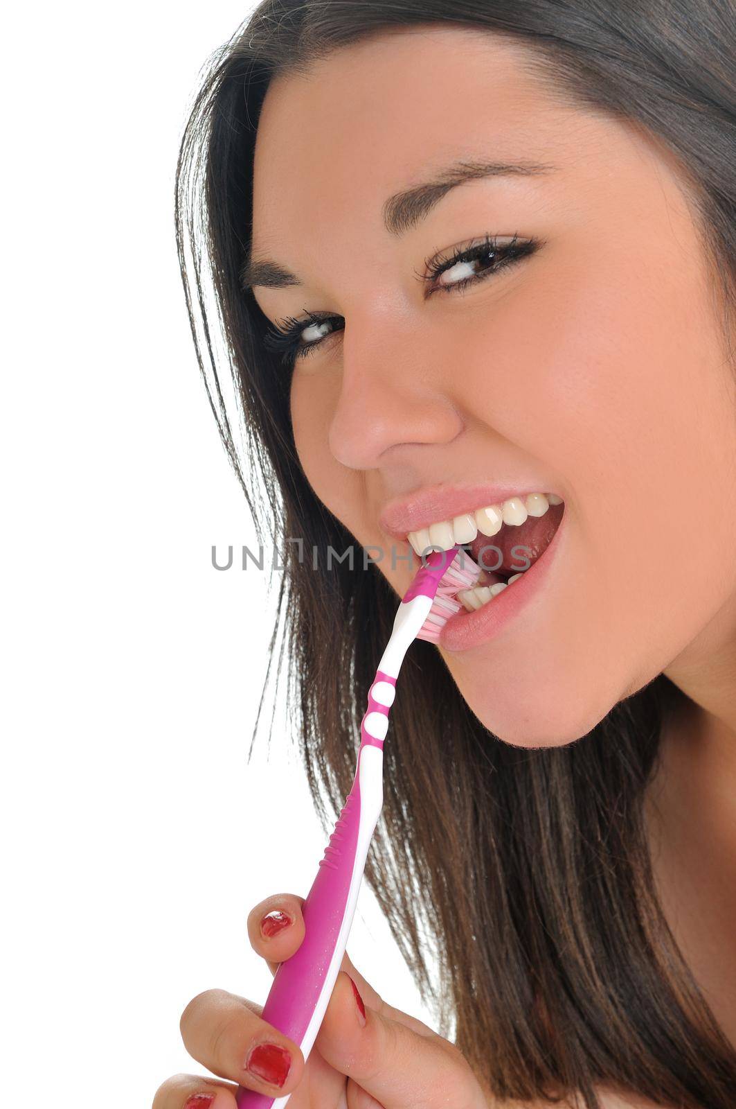 dental care concept with beautiful smilling young  woman and tooth brush