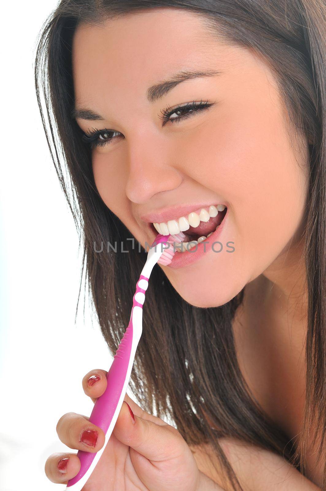woman tooth brush teeth white smile