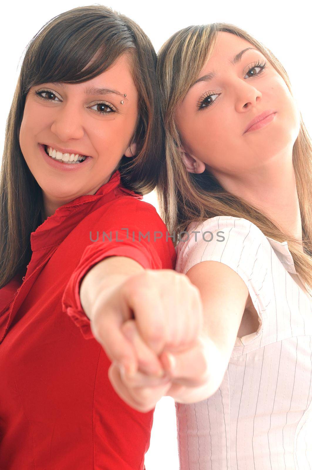 two young girl lesbian friend isolated happy on white background 