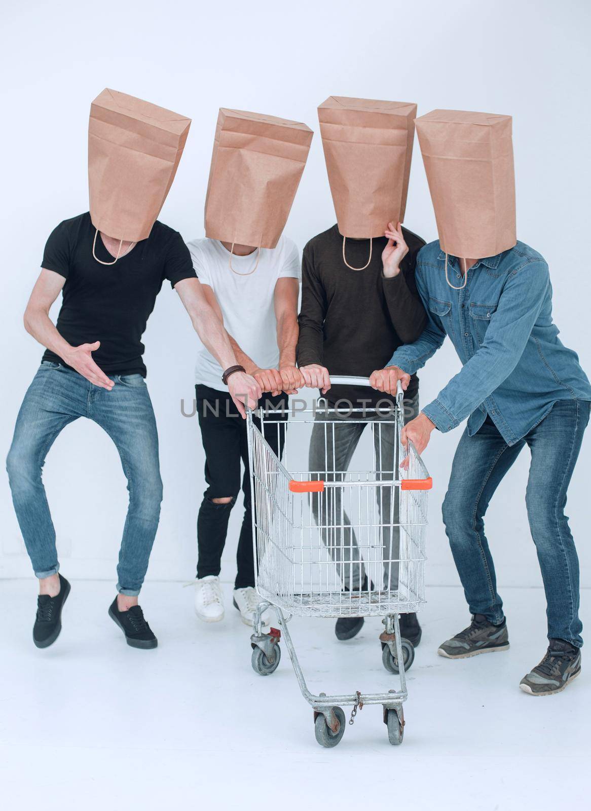 group of people with empty shopping carts. by asdf