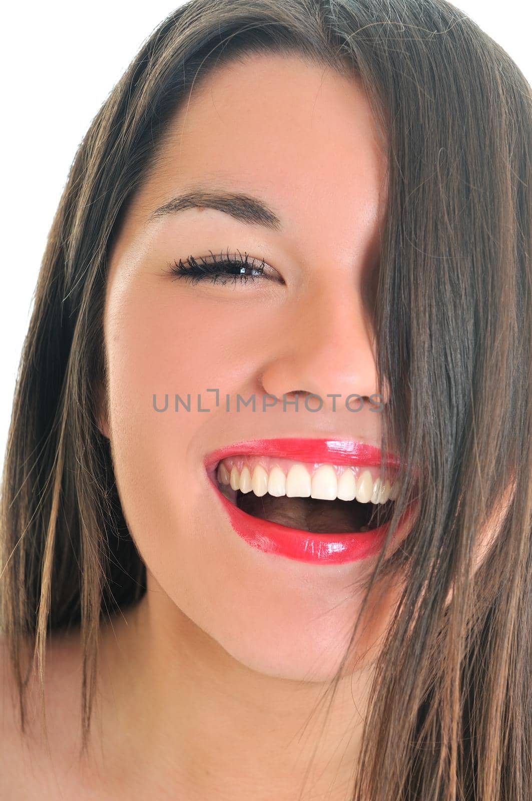 woman portrait isolated one happy smile face 