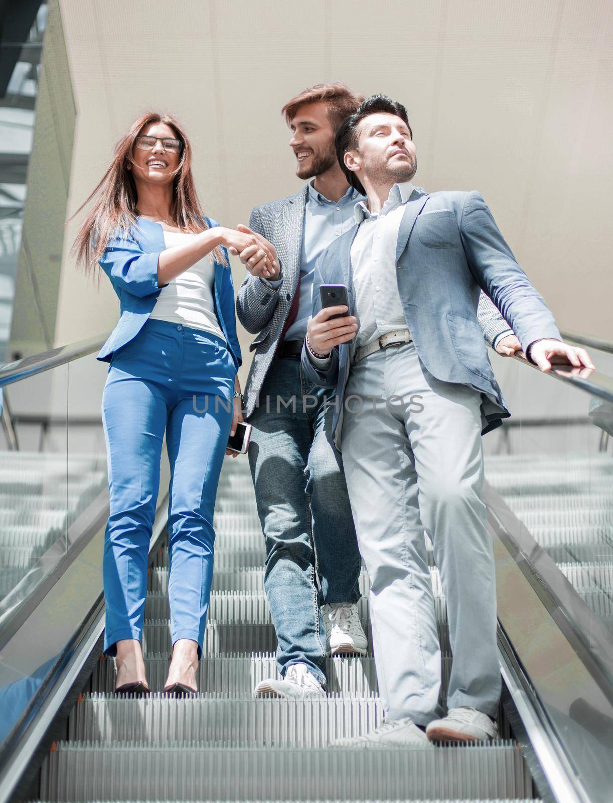 businessman and business woman greeting each other . business concept