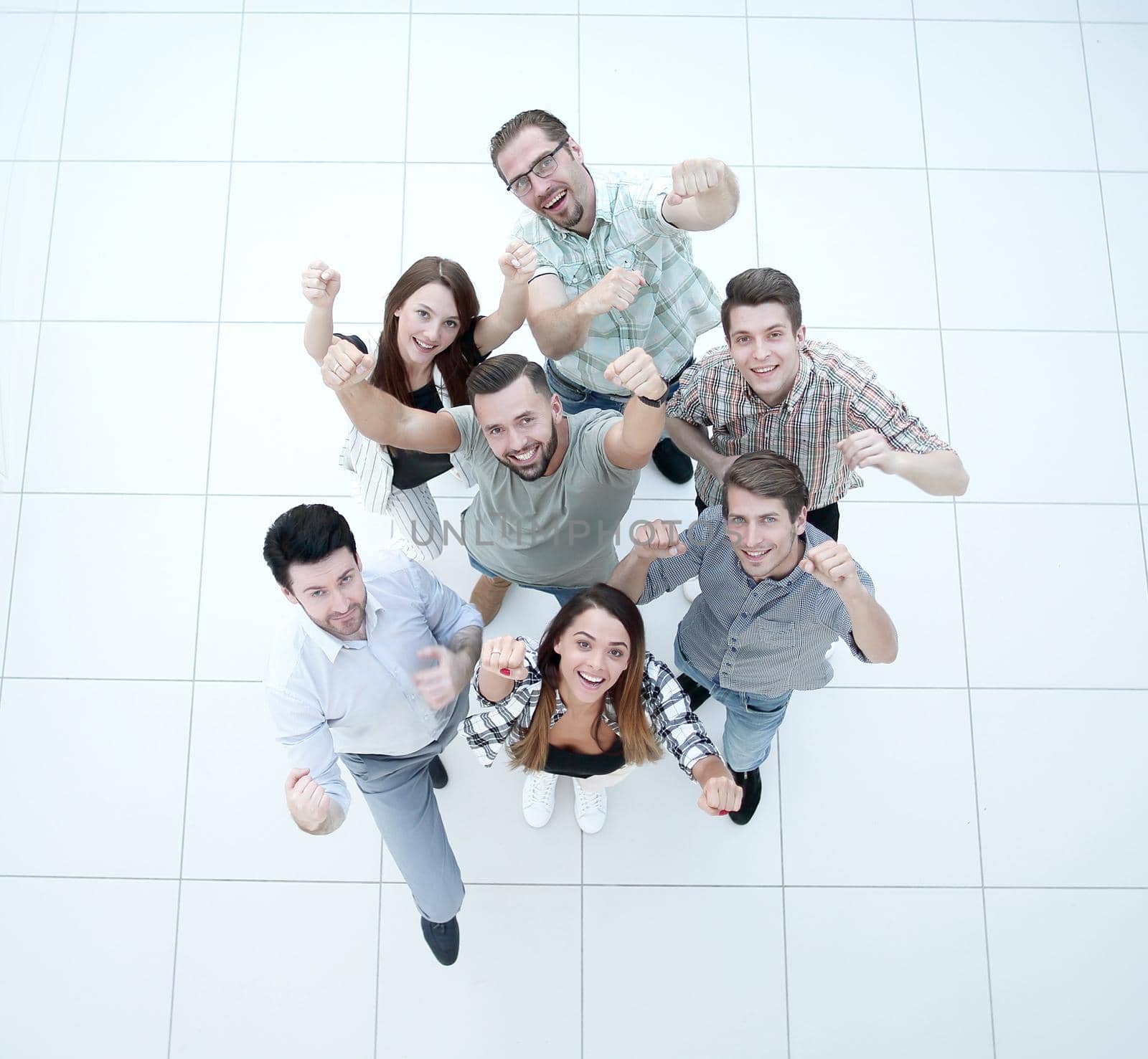top view. the business team shows its success by asdf