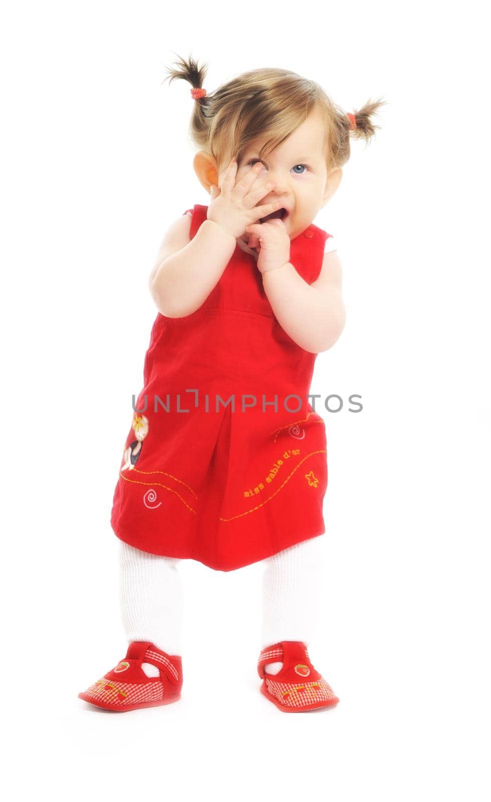 one happy  baby child isolated on white background