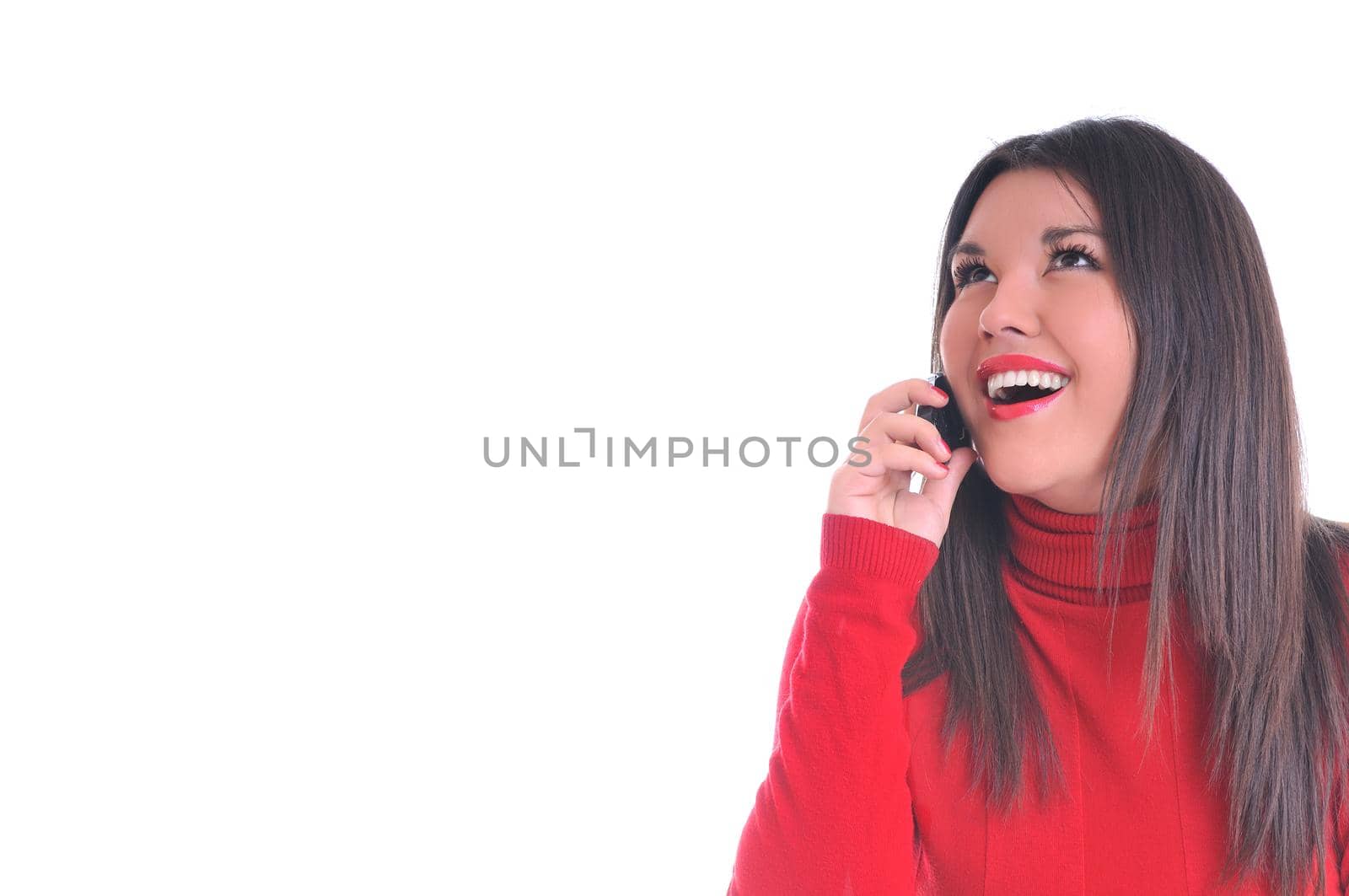 woman in red talking on cellphone by dotshock
