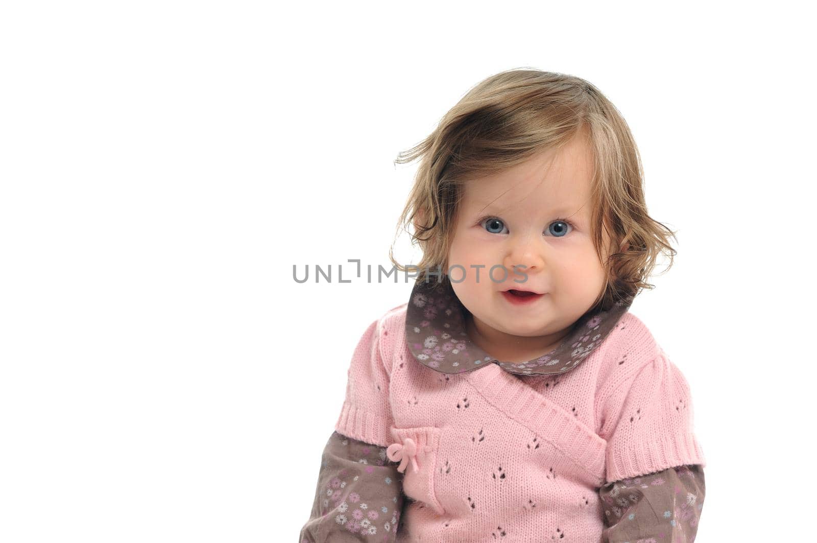 one happy  baby child isolated on white background