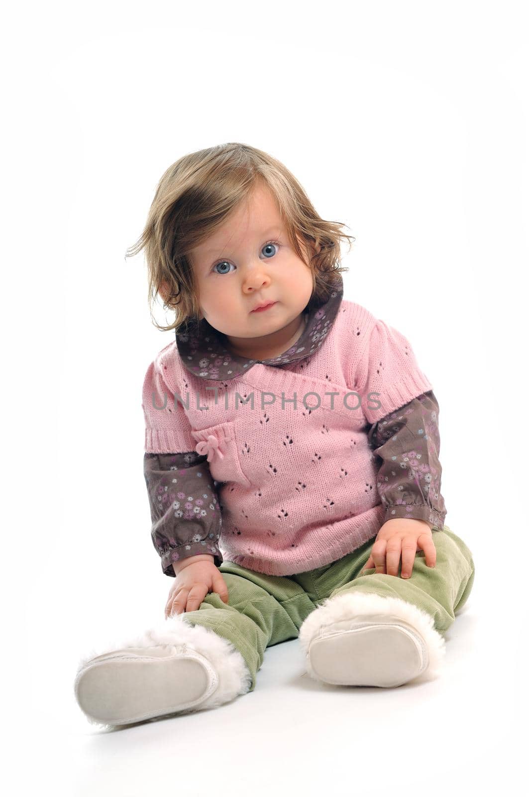 one happy  baby child isolated on white background