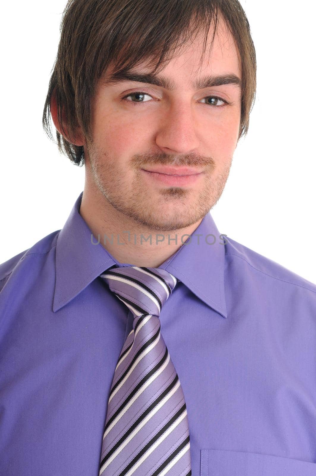 one young business man in suit with tie isolated on white