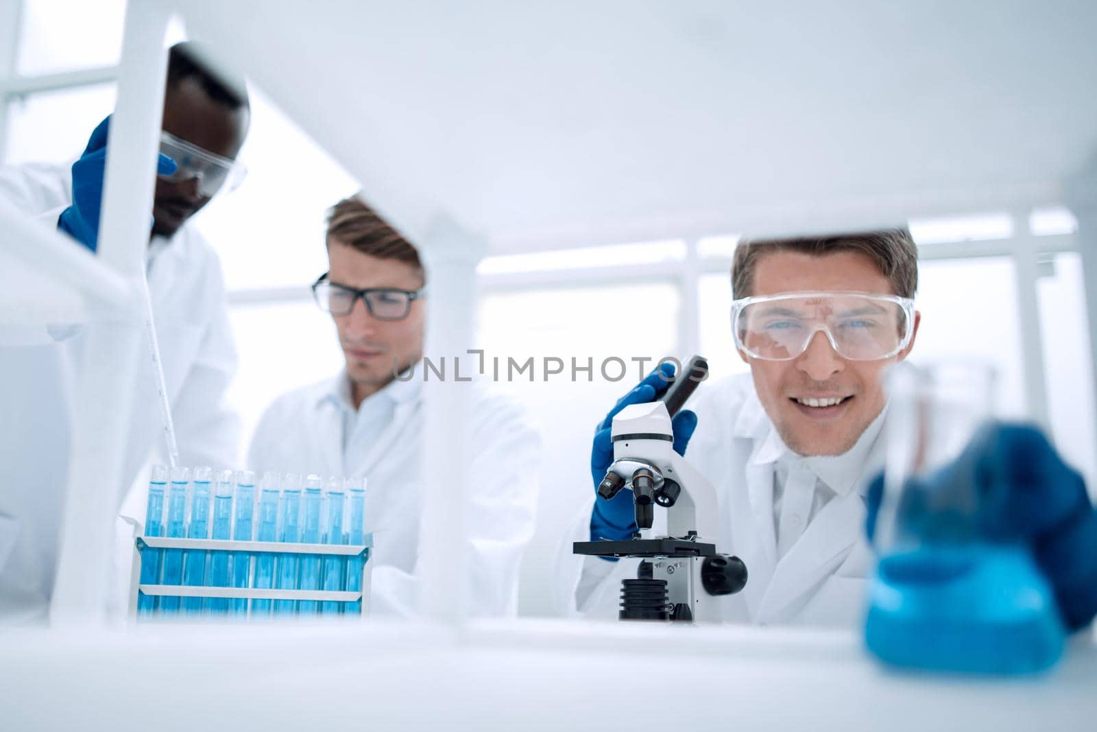 group of microbiologists in the workplace in the laboratory.photo with copy space