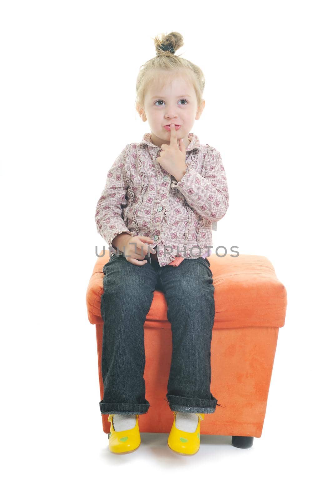 one happy   child isolated on white background