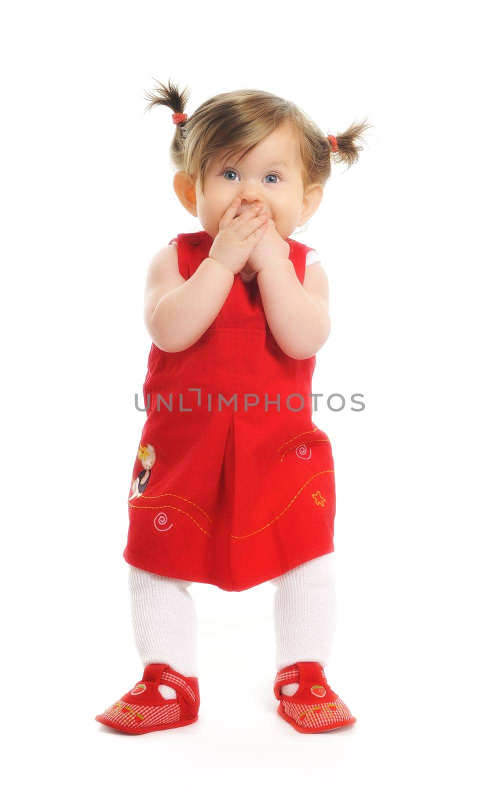 one happy  baby child isolated on white background