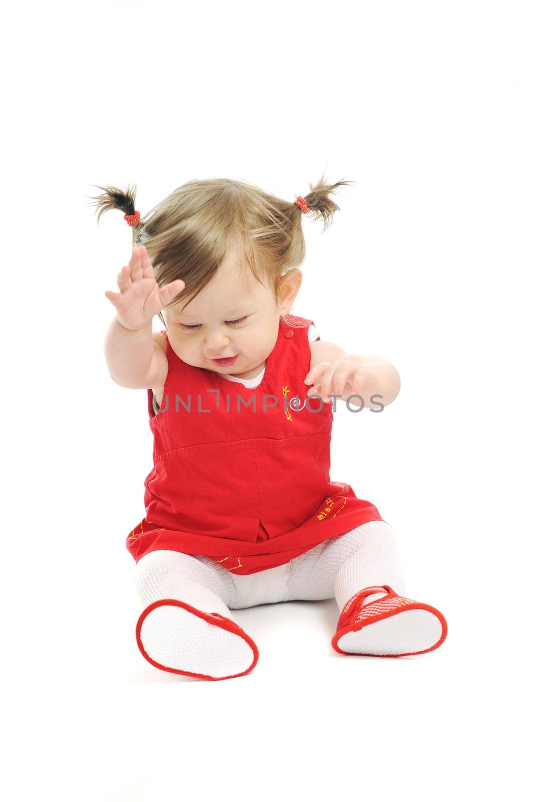 one happy  baby child isolated on white background