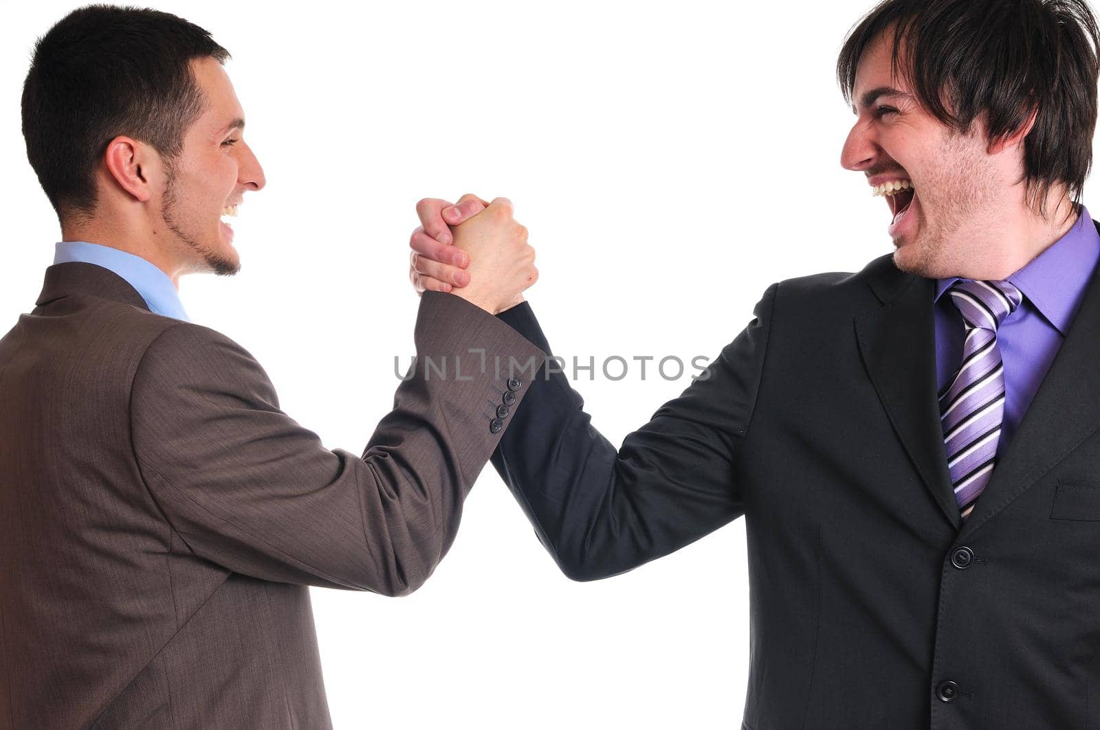 young business man isolated on white hand shake
