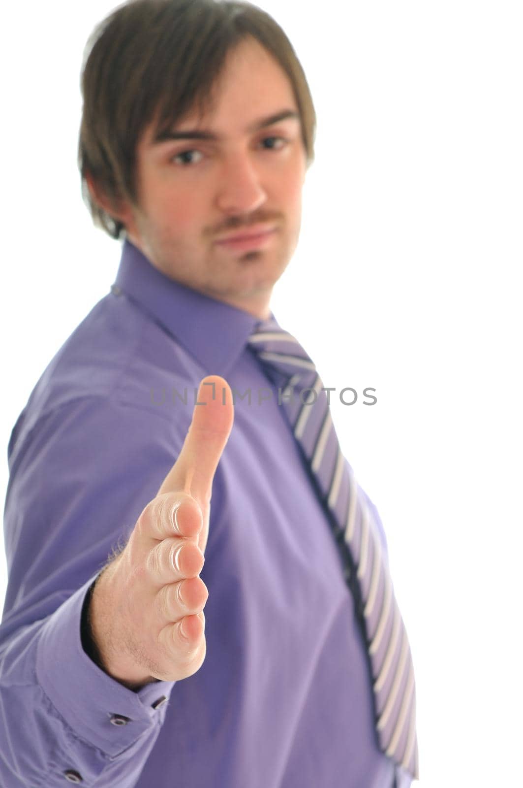 young business man isolated on white hand shake