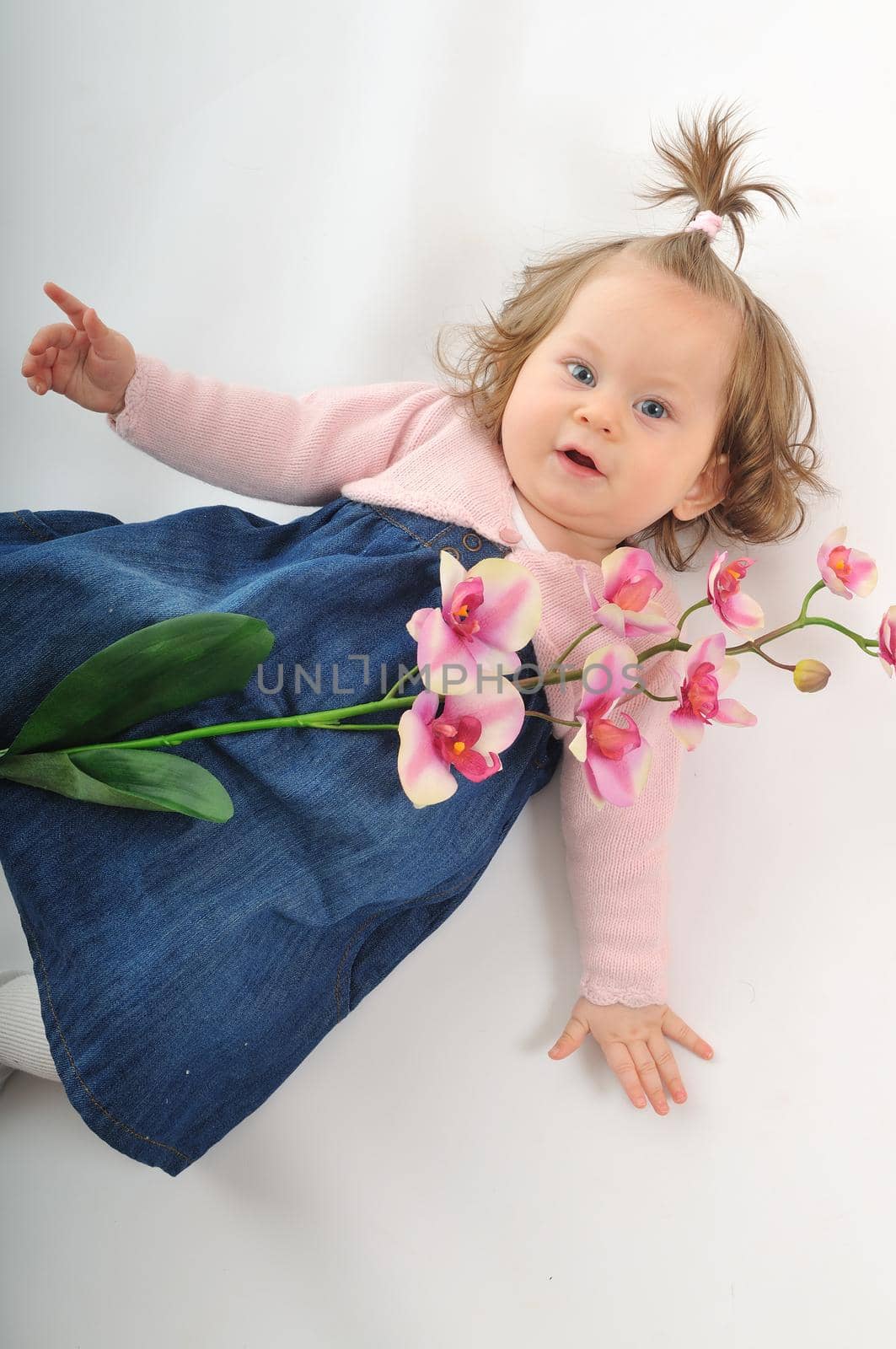 one happy  baby child isolated on white background