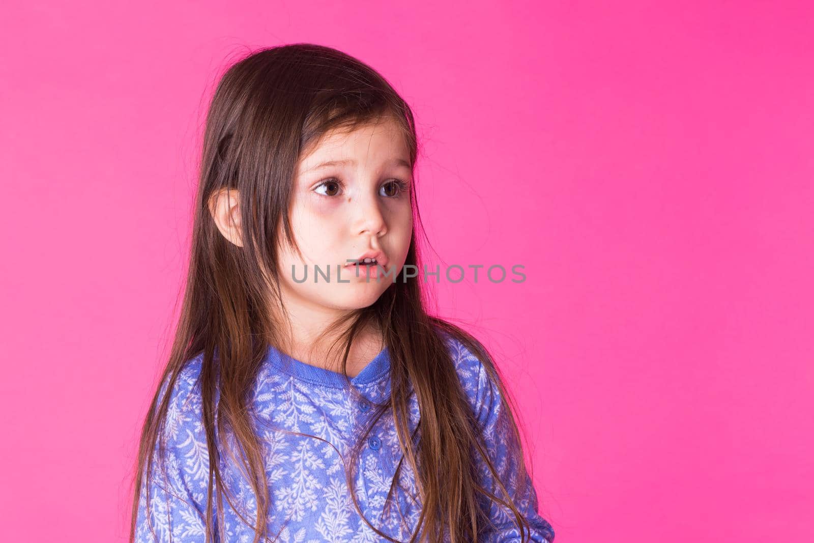 Portrait of adorable little girl isolated on a pink background by Satura86