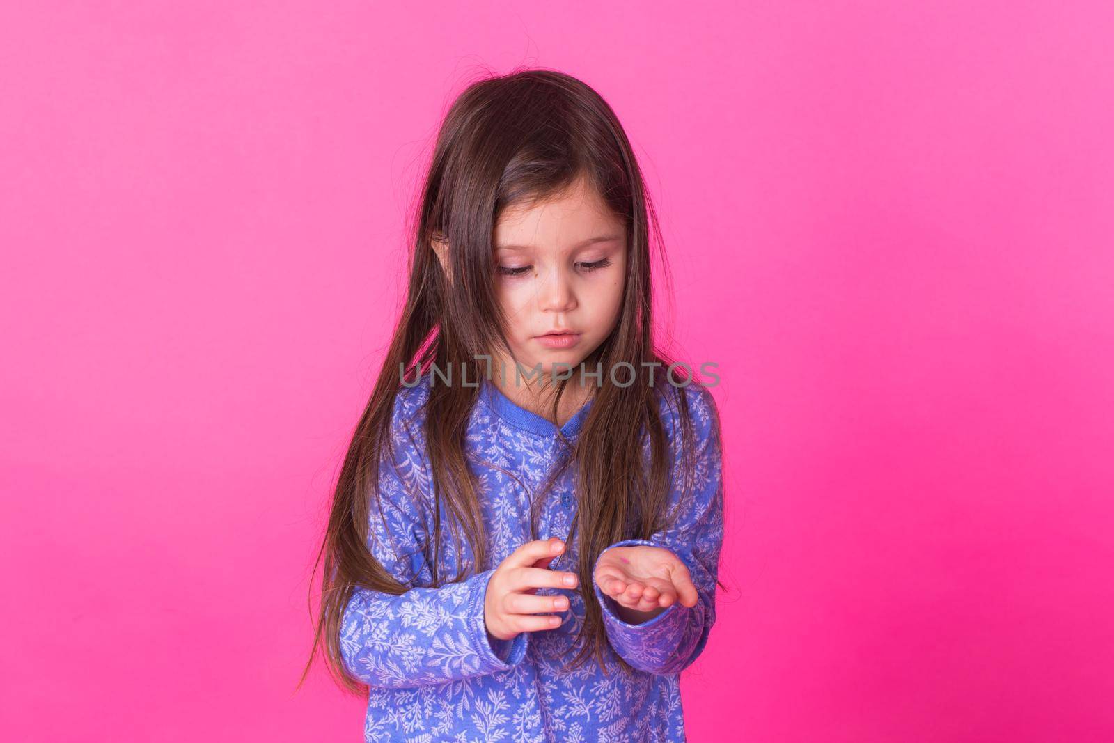 Pretty little girl on pink background by Satura86