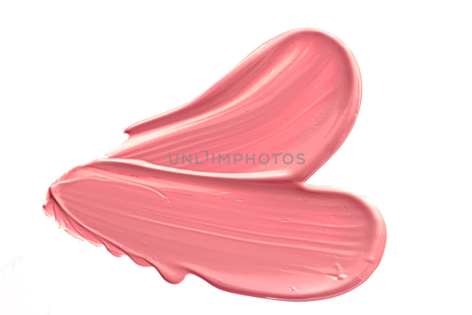 Coral beauty cosmetic texture isolated on white background, smudged makeup emulsion cream smear or foundation smudge, crushed cosmetics product and paint strokes.