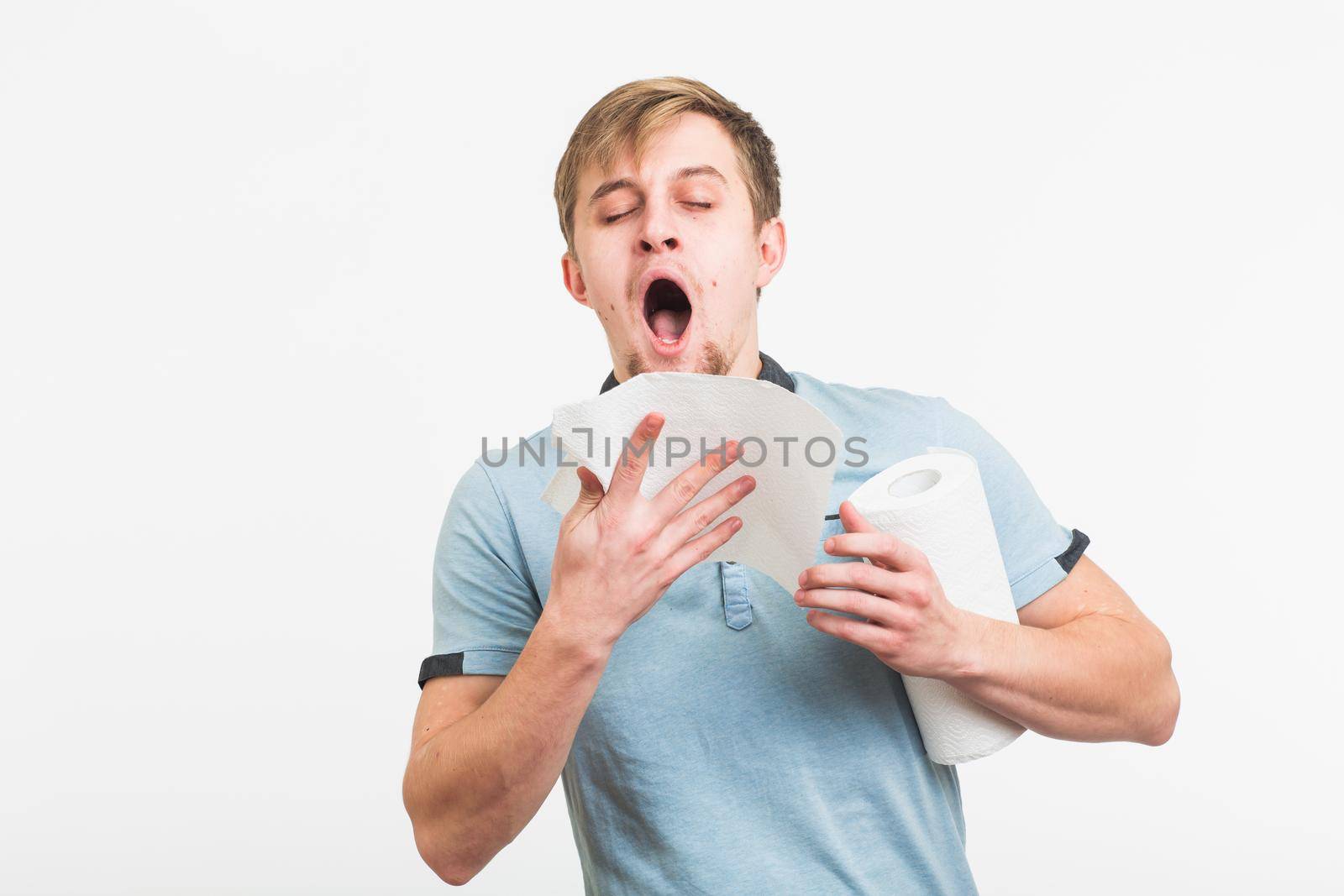 Man Sneezing Studio Portrait Concept on white background by Satura86