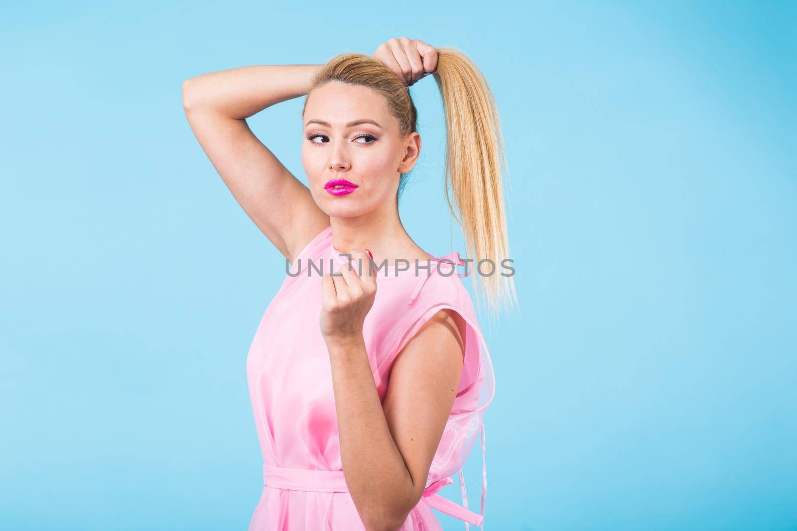 Young woman fashion lookbook model studio portrait