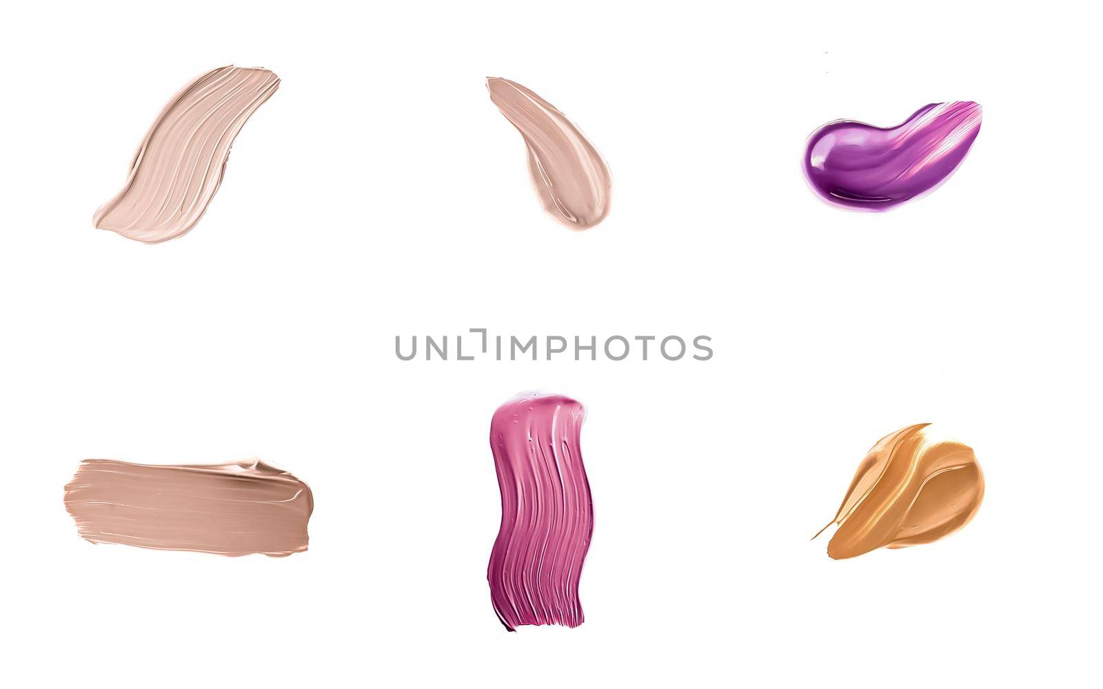 Set of art brush strokes or cosmetic makeup samples isolated on white background by Anneleven