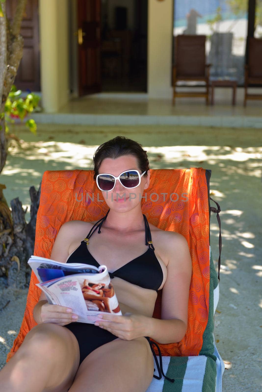 happy young woman on summer vacation on beautiful tropical beach have fun and relax