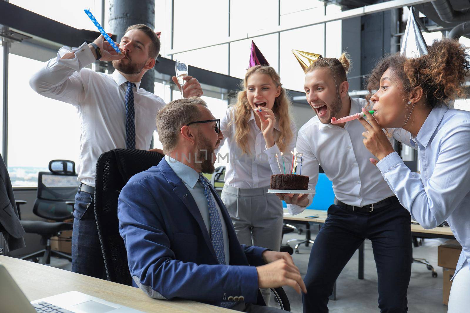 Happy birthday. Celebrating in office with collegues