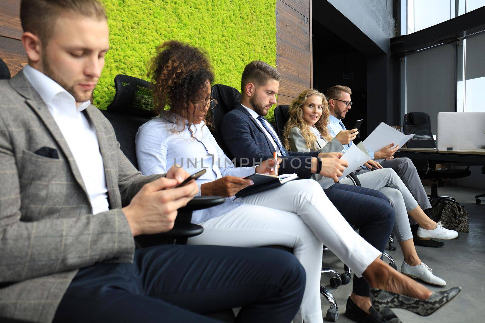 Stressful modern people waiting for job interview