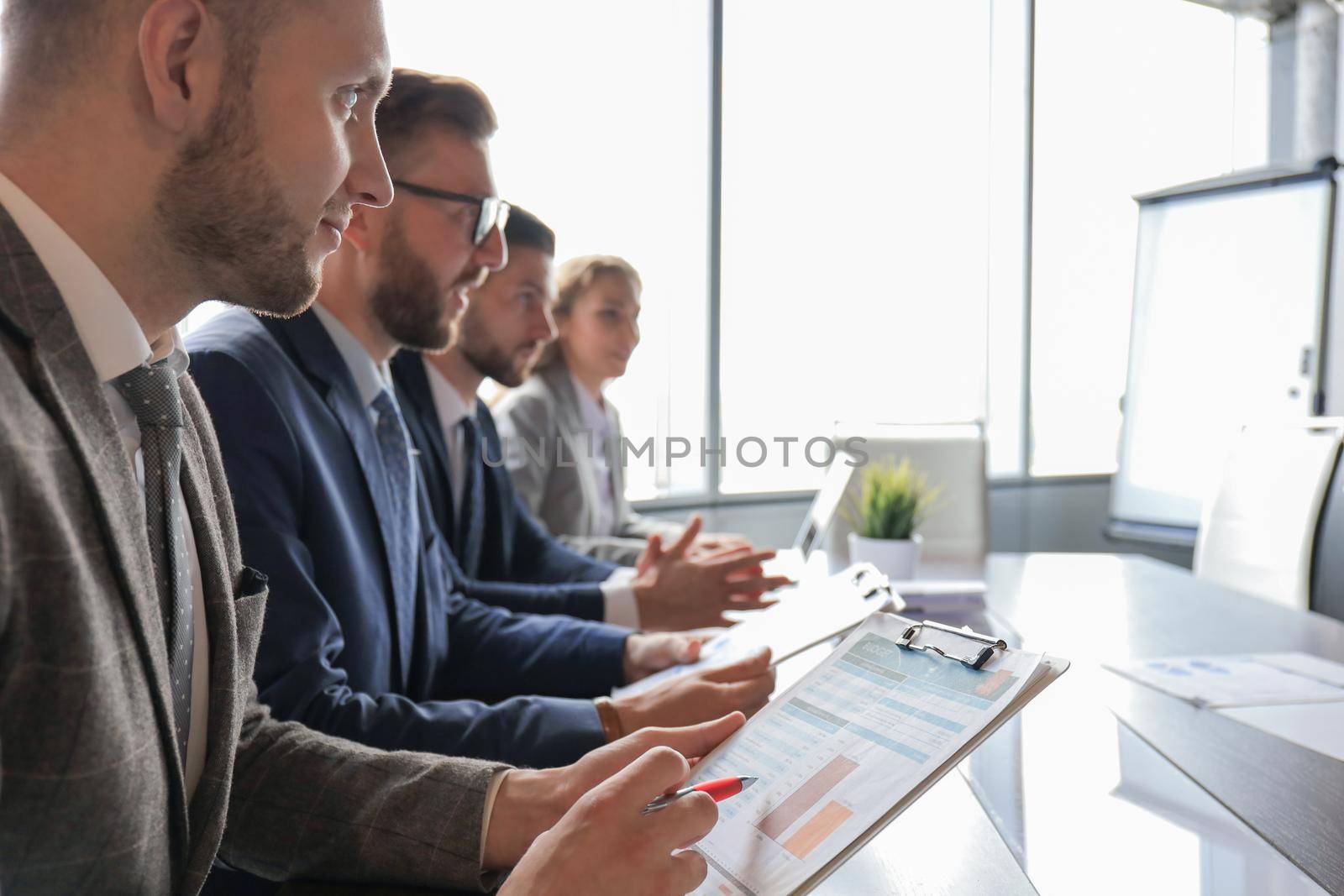 Job interview with the employer, businessman listen to candidate answers