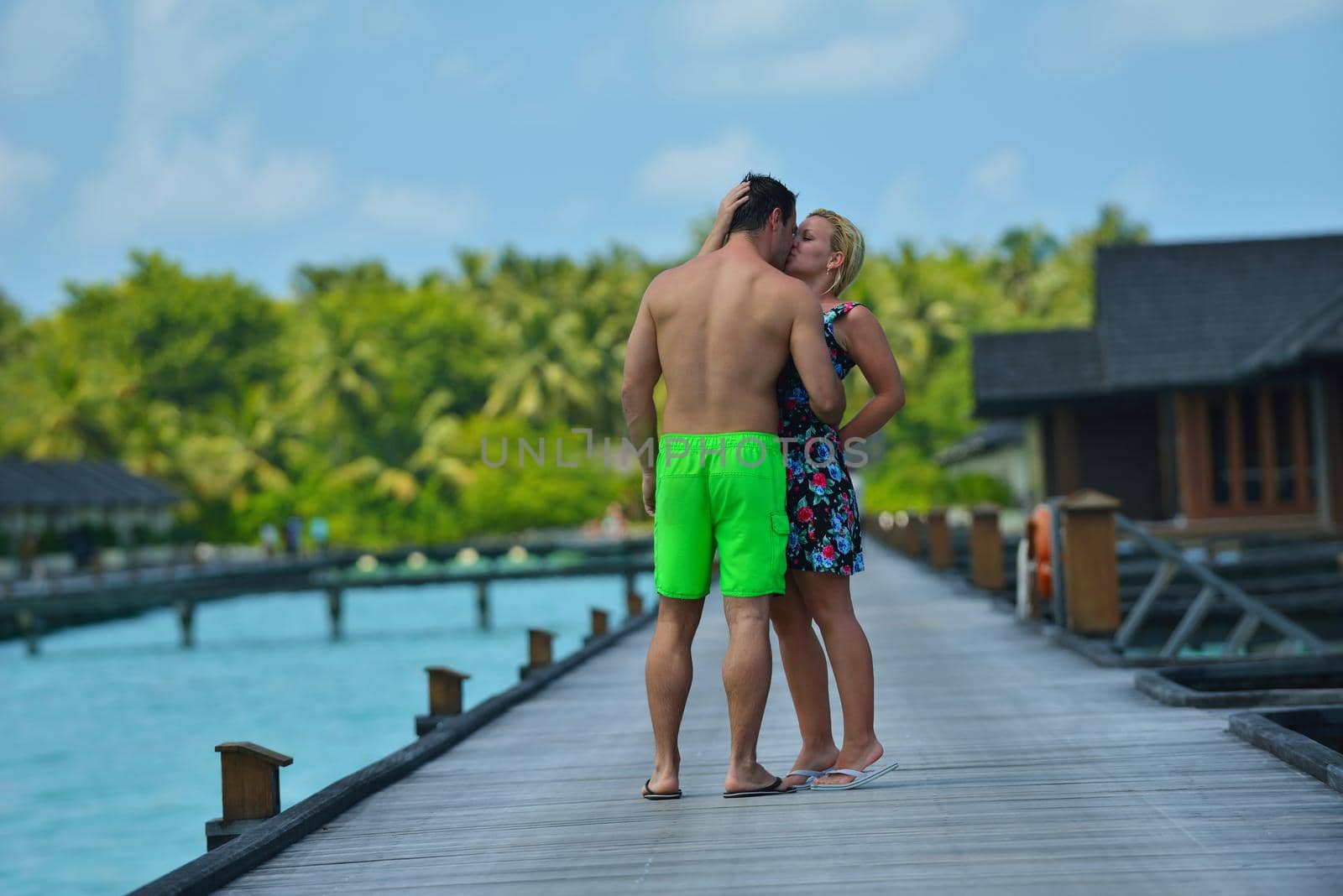 happy young  couple at summer vacation have fun and relax at beautiful sunny  day