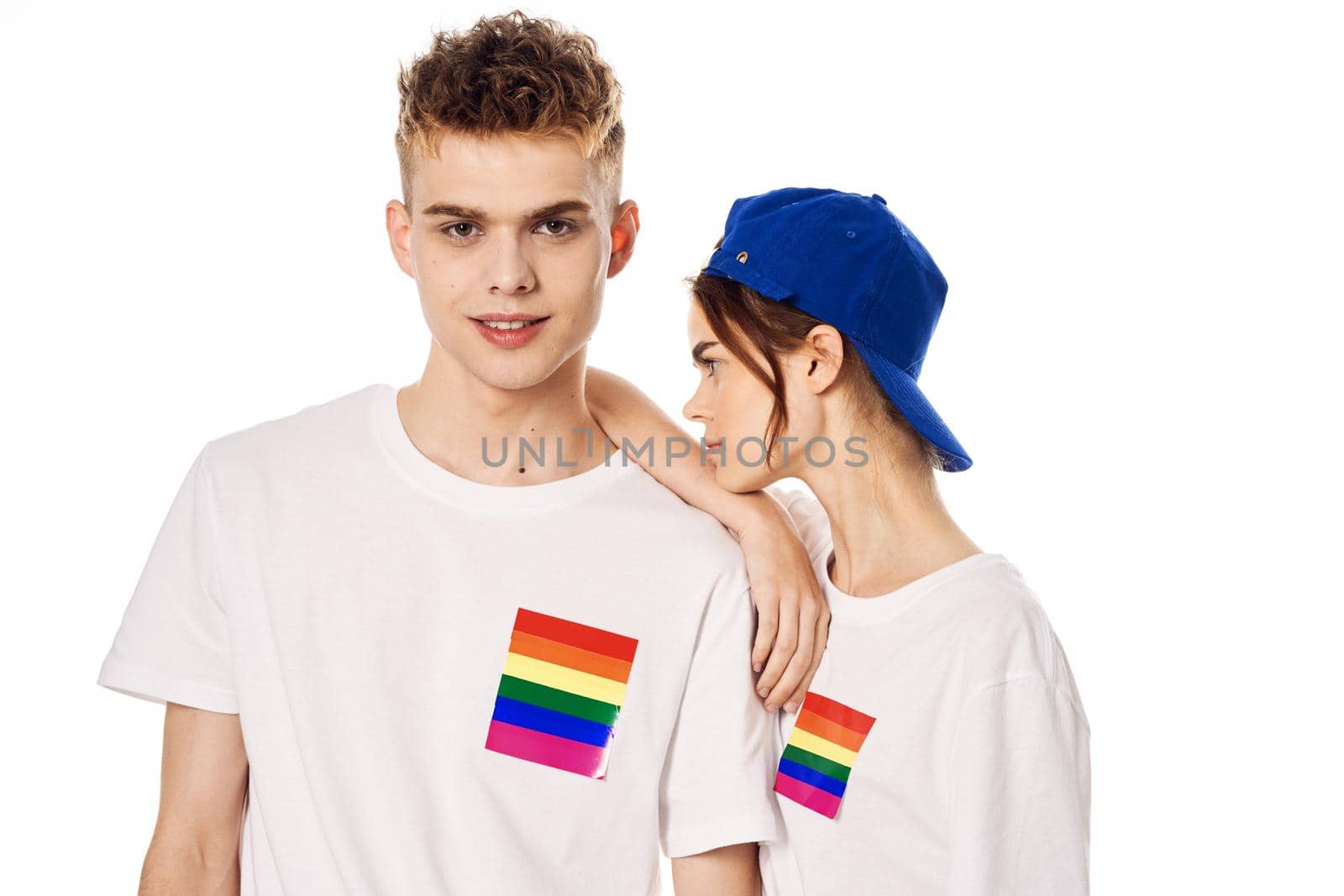 couple Flag lgbt transgender sexual minorities light background. High quality photo