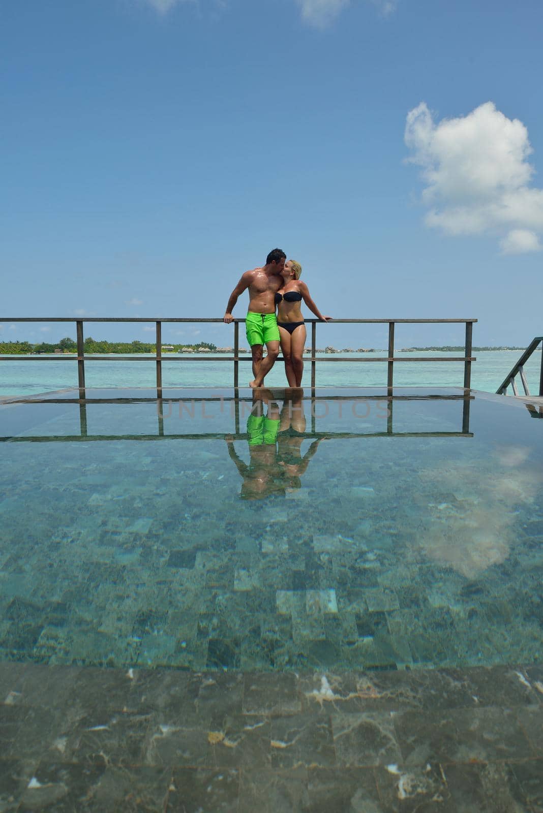 happy young  couple at summer vacation have fun and relax at beautiful sunny  day