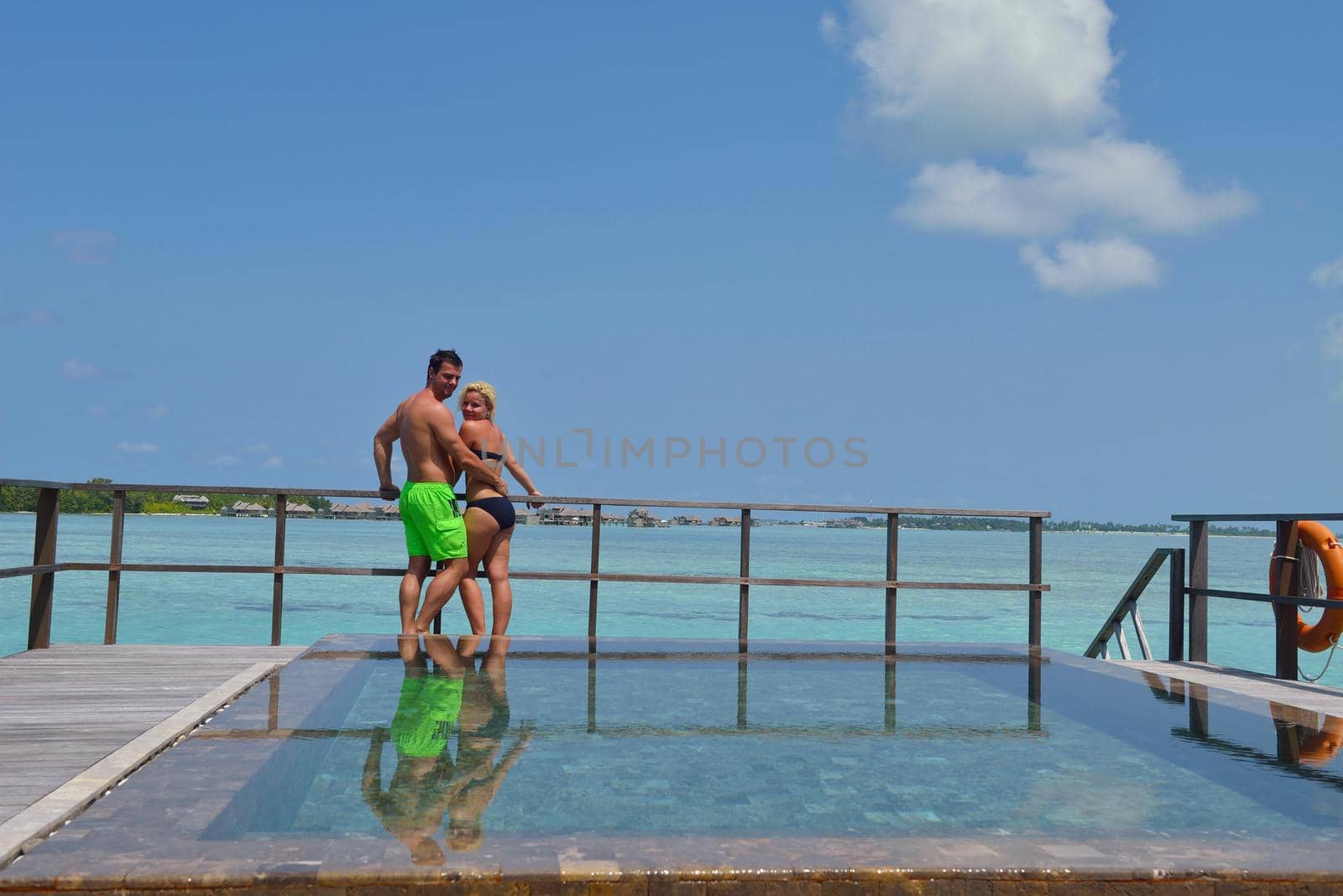 happy young  couple at summer vacation have fun and relax at beautiful sunny  day