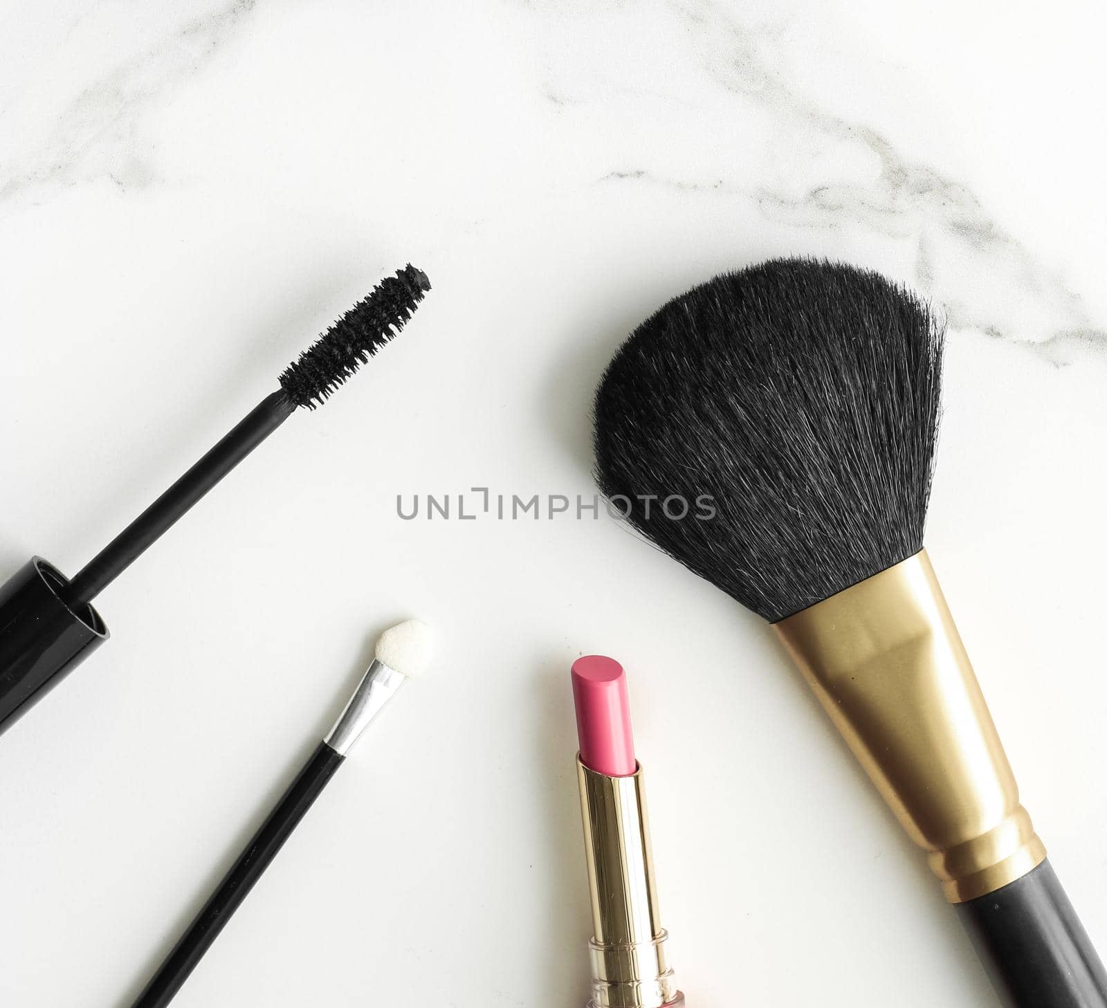 Make-up and cosmetics products on marble, flatlay background by Anneleven