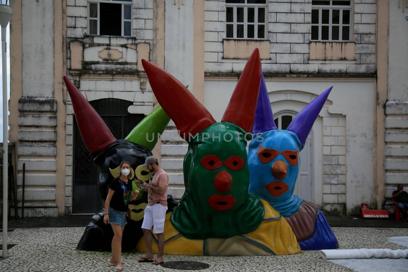 salvador, bahia, brazil - july 27, 2021: Sculpture by Pierrot are seen near the Museuca Casa do Carnaval in Salvador city.