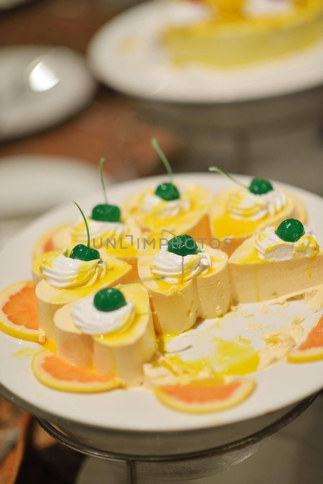 catering buffet food indoor in luxury restaurant with meat colorful fruits  and vegetables