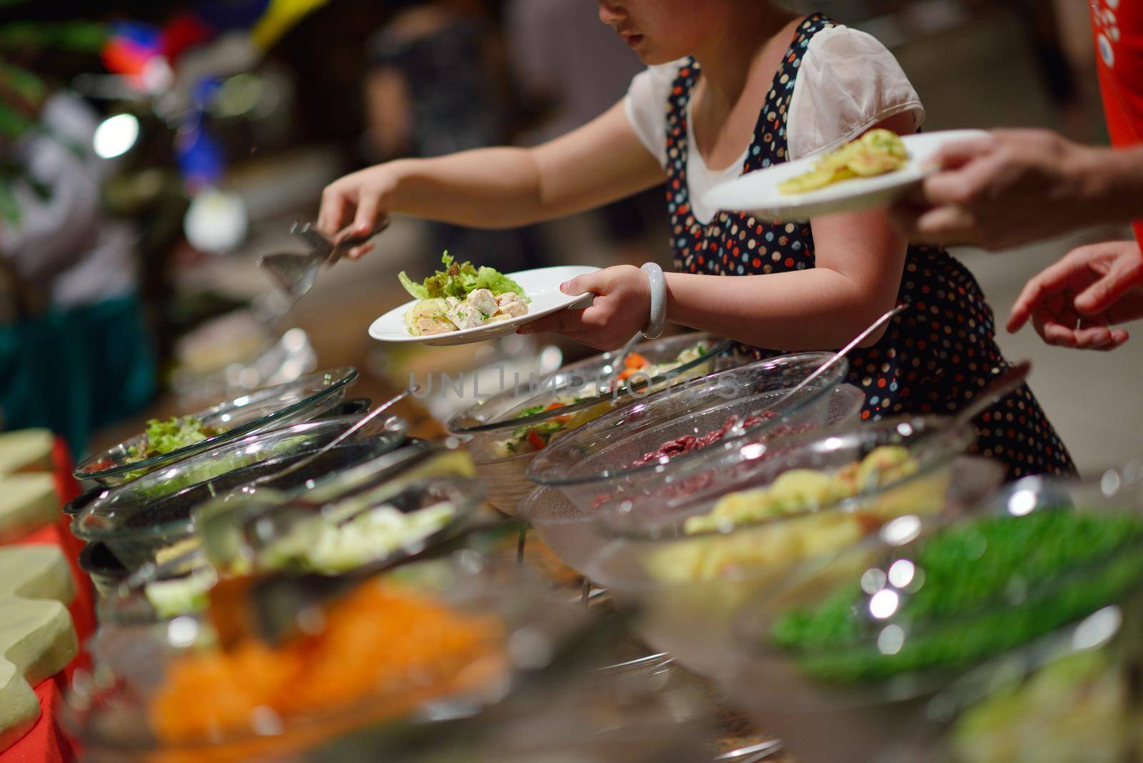 catering buffet food indoor in luxury restaurant with meat colorful fruits  and vegetables