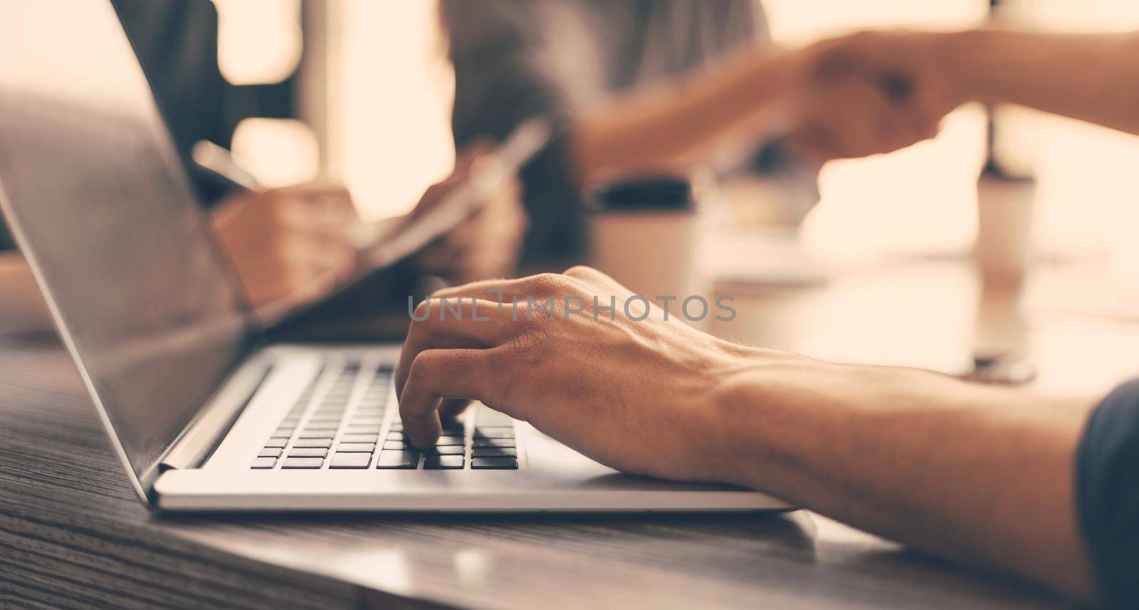 close up. a group of business people sitting at an office Desk . business concept .