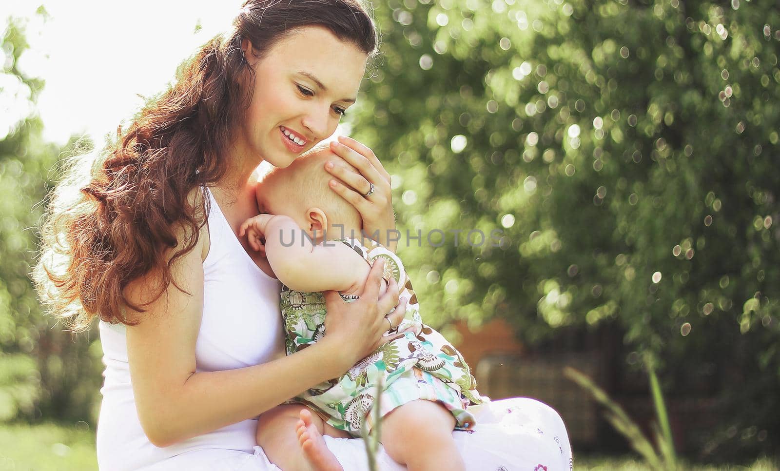 mom and baby.the concept of a happy motherhood.photo with copy space.