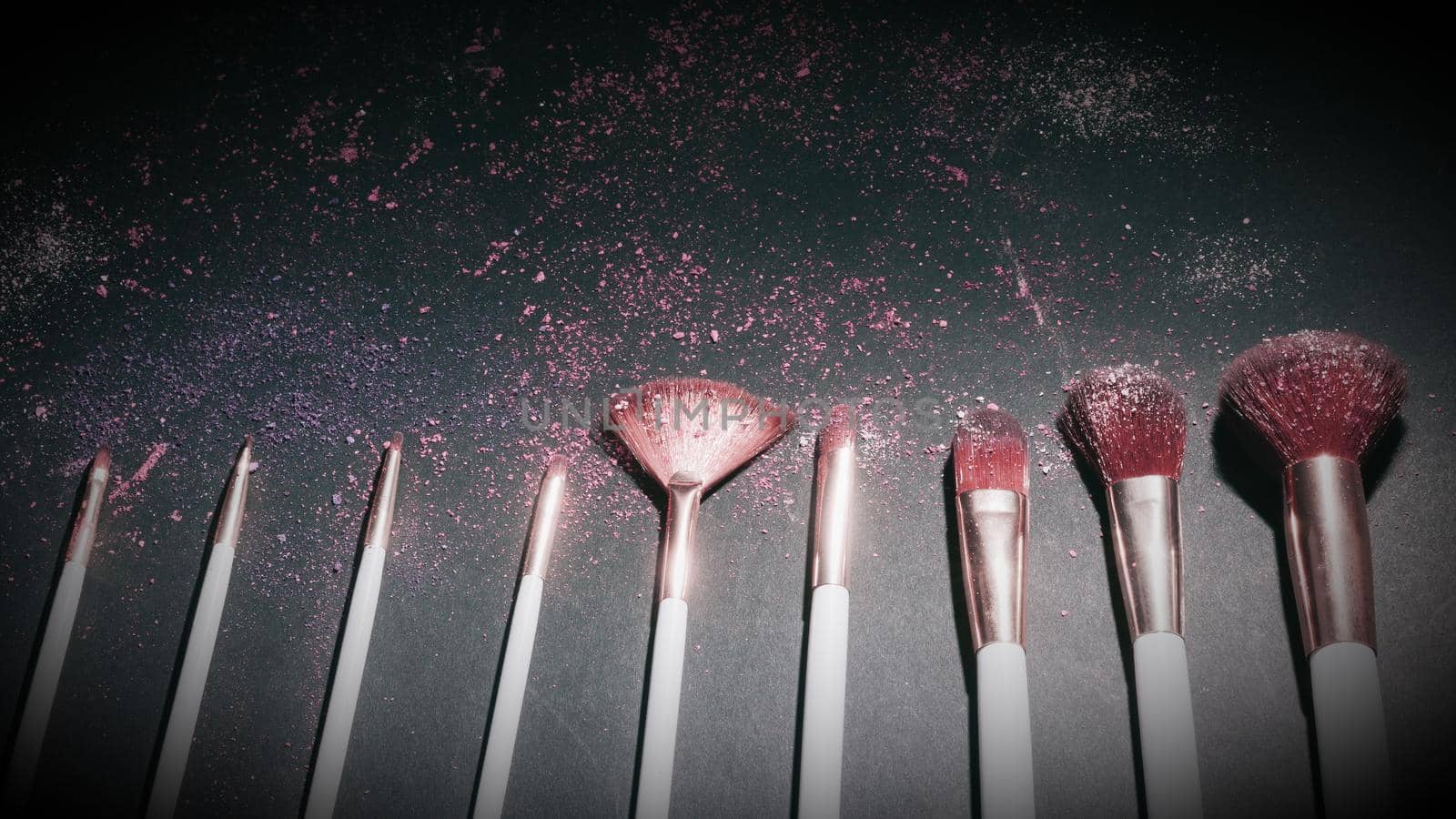 set of different professional women's cosmetic makeup brushes.photo with copy space