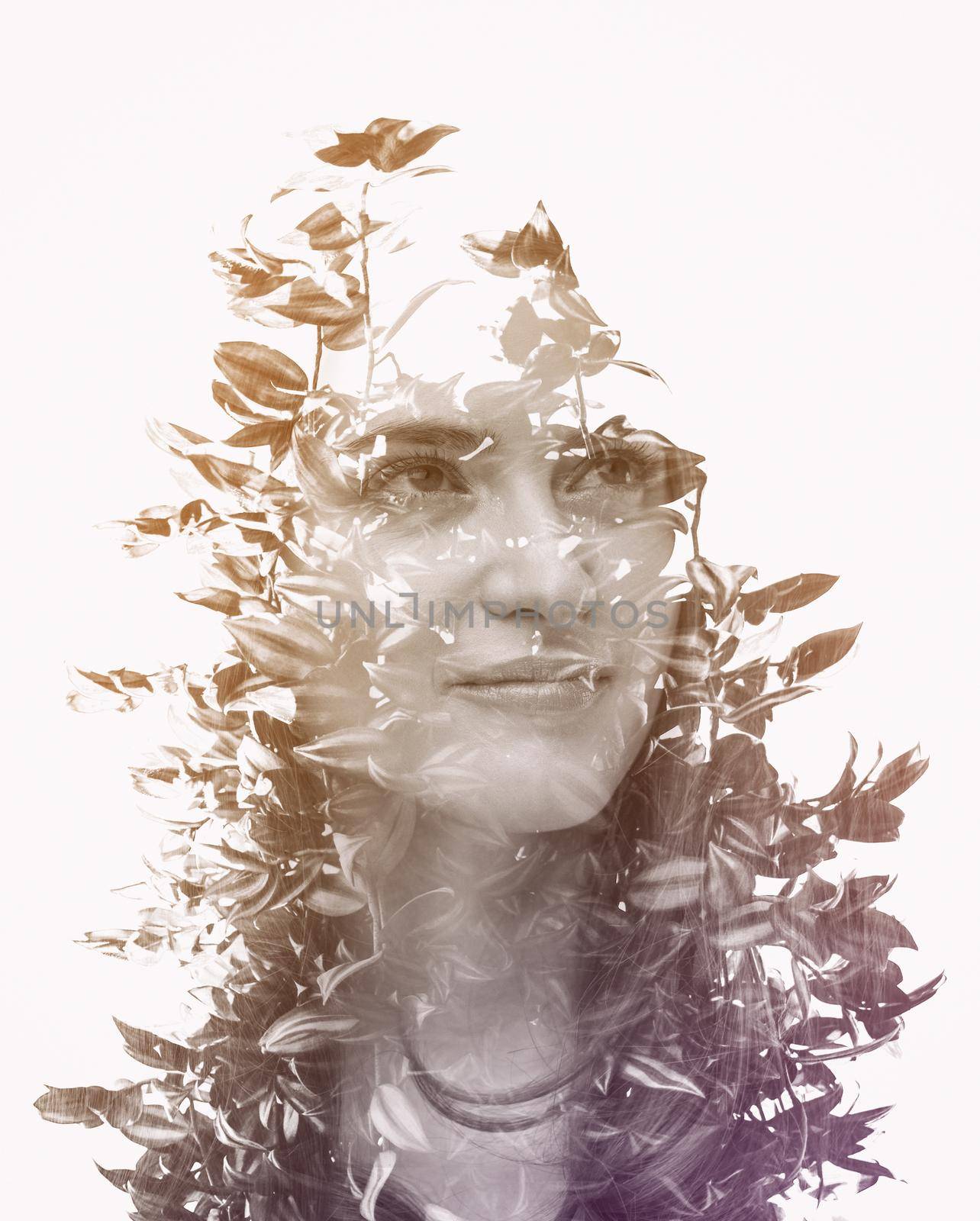 Double exposure of young beautyful girl and forrest