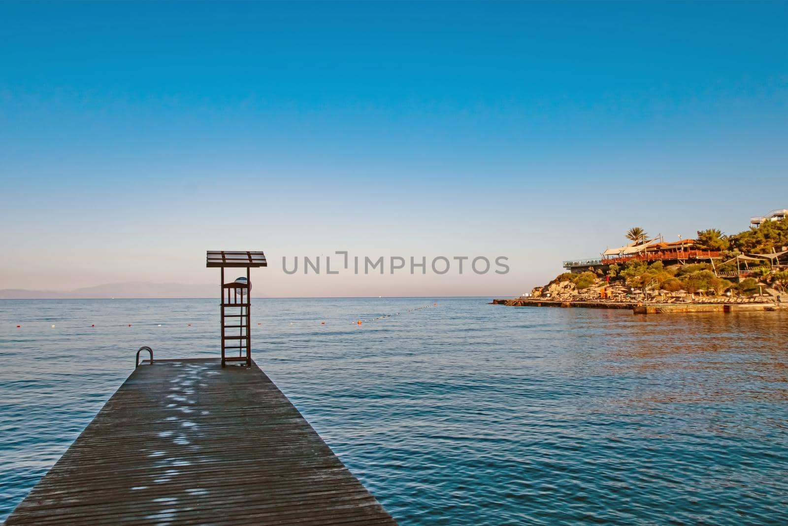 Kusadasi,Aydin,Turkey- July 20,2021.The view from Pinebay holiday village and resort in Kusadasi, in the sea and nature and summer sesason.