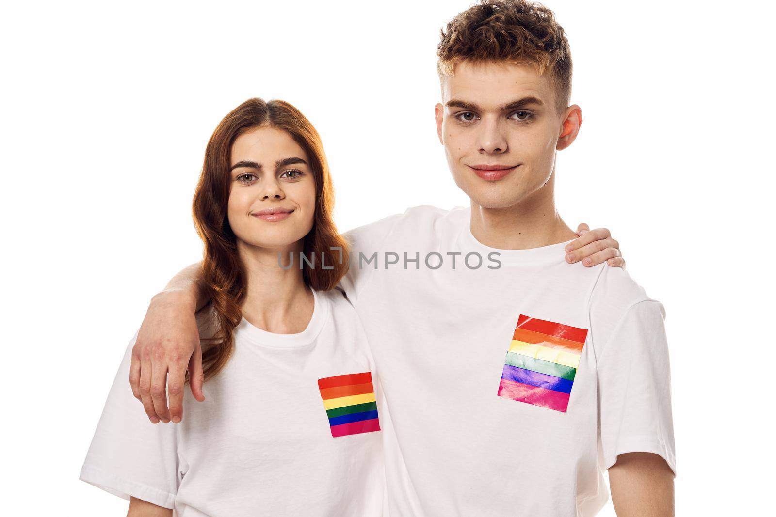 young couple lgbt community flag transgender lifestyle. High quality photo