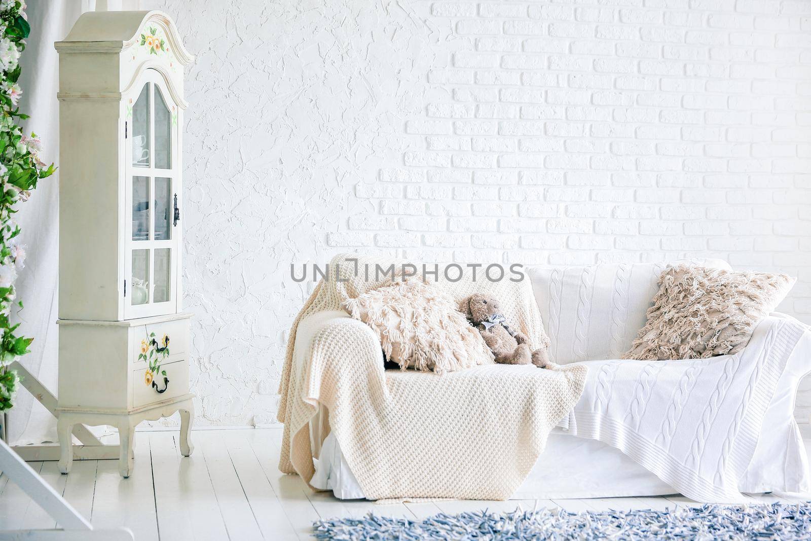spacious and stylish living room on a holiday.photo with copy space