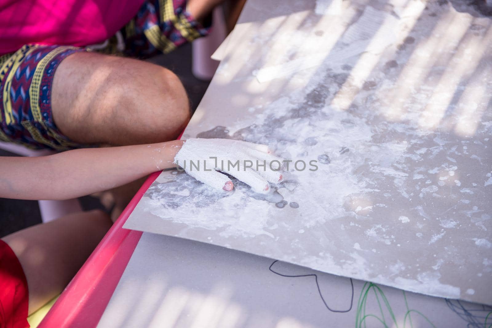 child white color hand prints on white background