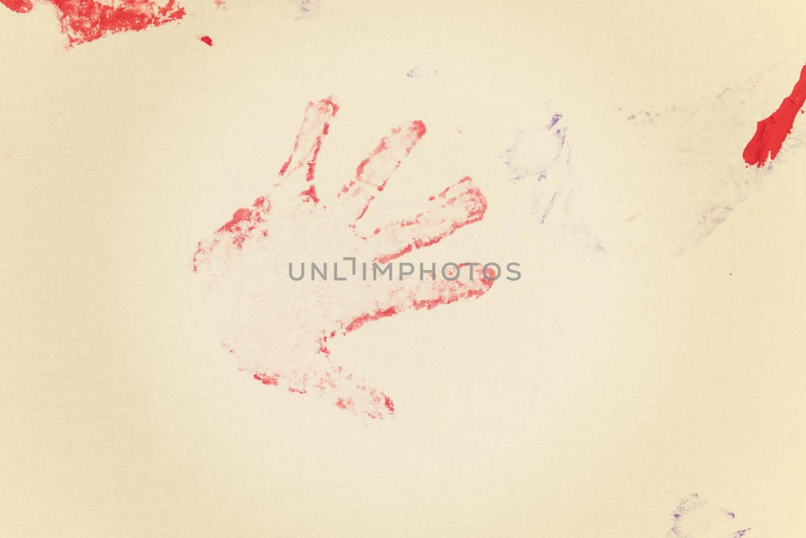 child colorful hand prints on white background