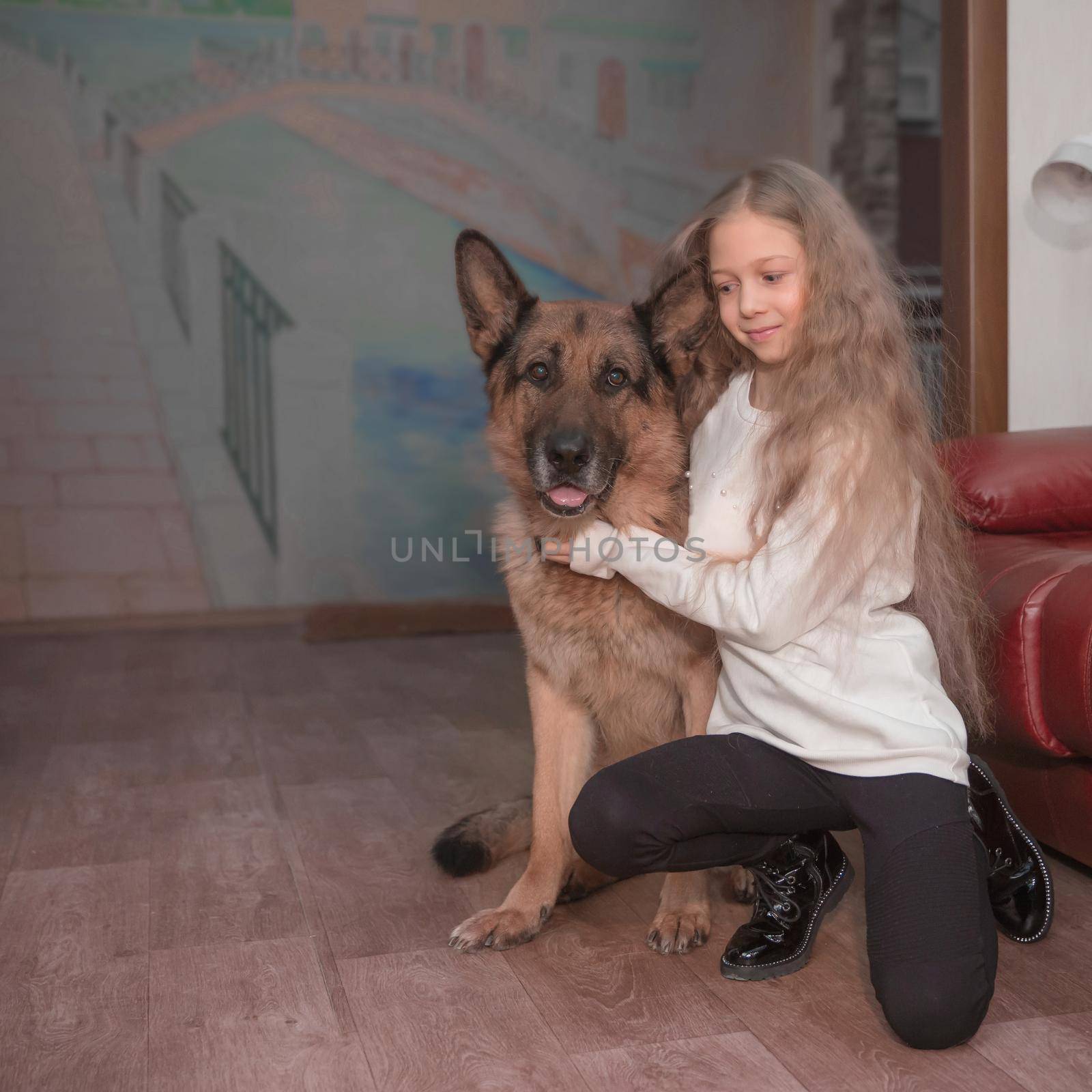 portrait of a teenage girl and her friendly big dog by SmartPhotoLab