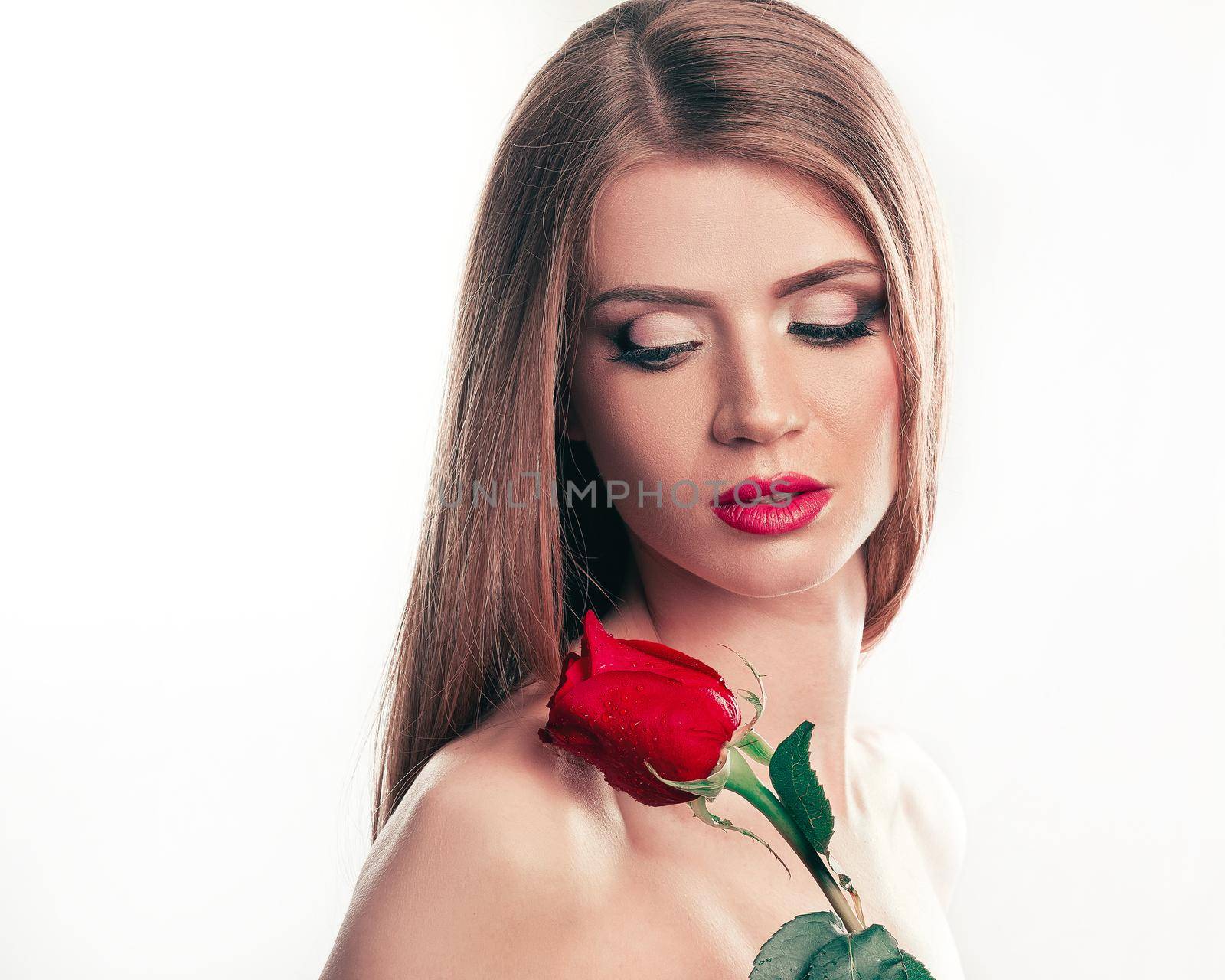 close up. beautiful young woman with professional makeup. isolated on white background