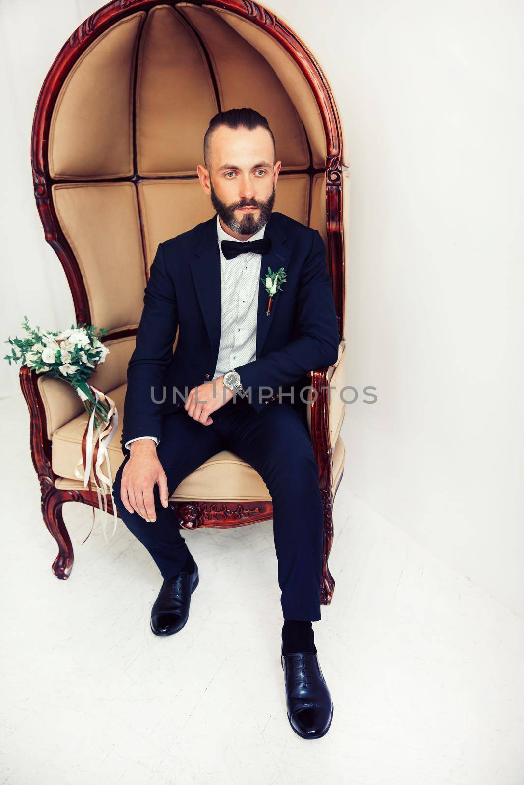 close up.portrait of a confident man in a wedding suit . people and events