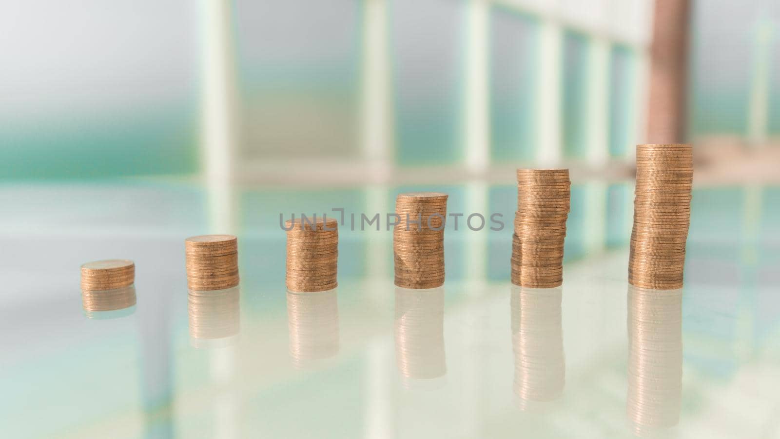 close up. stacks of coins on the Bank table. photo with copy space